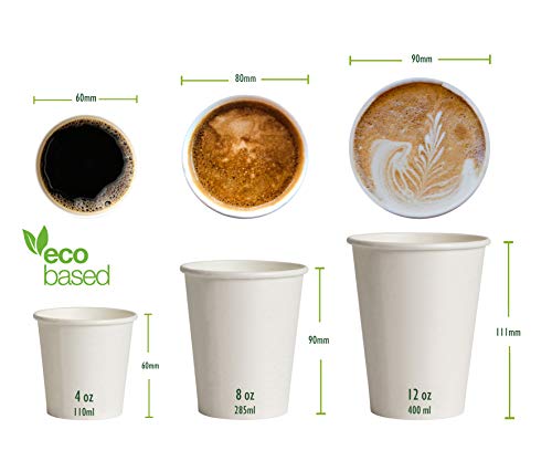 Vasos de Café Desechables, Biodegradables y Compostables- 500Uds 400ml/ 12oz -Materiales 100% Ecológicos: Cartón con Certificado FSC®, Revestimiento de Bioplástico PLA Ingeo™. Blanco