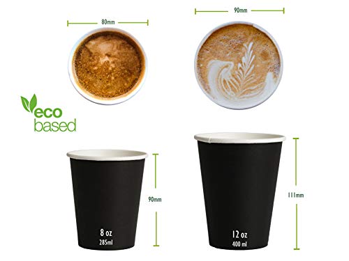 Vasos de Café Desechables, Biodegradables y Compostables- 500Uds 400ml/12oz -Materiales 100% Ecológicos: Cartón con Certificado FSC®, Revestimiento de Bioplástico PLA Ingeo™. Negro