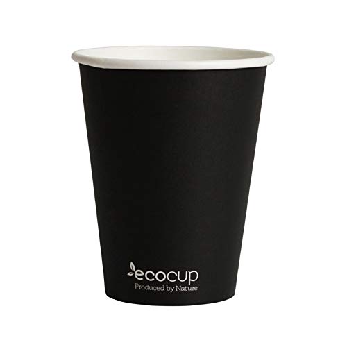 Vasos de Café Desechables, Biodegradables y Compostables- 500Uds 400ml/12oz -Materiales 100% Ecológicos: Cartón con Certificado FSC®, Revestimiento de Bioplástico PLA Ingeo™. Negro