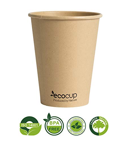 Vasos de Café Desechables, Biodegradables y Compostables- 50Uds 400ml/ 12oz -Materiales 100% Ecológicos: Cartón Con Revestimiento de Bioplástico PLA Ingeo™. Kraft