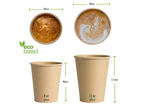 Vasos de Café Desechables, Biodegradables y Compostables- 50Uds 400ml/ 12oz -Materiales 100% Ecológicos: Cartón Con Revestimiento de Bioplástico PLA Ingeo™. Kraft