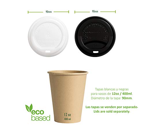 Vasos de Café Desechables, Biodegradables y Compostables- 50Uds 400ml/ 12oz -Materiales 100% Ecológicos: Cartón Con Revestimiento de Bioplástico PLA Ingeo™. Kraft