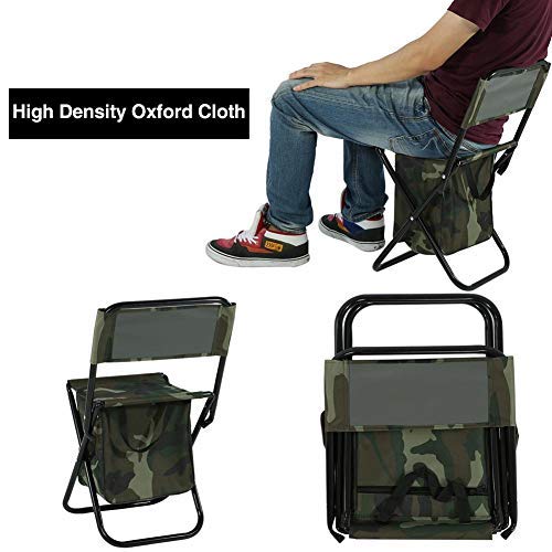 Vbest life Silla de Camping Plegable Taburete Mochila con Bolsa de Picnic aislada más Fresca, Camuflaje portátil Asiento de Senderismo Bolsa de Mesa para Viajes de Pesca Interior al Aire Libre