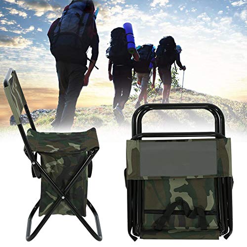 Vbest life Silla de Camping Plegable Taburete Mochila con Bolsa de Picnic aislada más Fresca, Camuflaje portátil Asiento de Senderismo Bolsa de Mesa para Viajes de Pesca Interior al Aire Libre