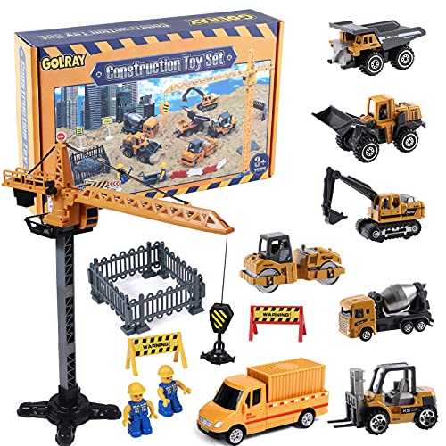 Vehiculos Construccion Juguete Niños con Tapete Grua Excavadora Hormigonera Camión Carretilla Elevadora Camión Juguete Vehículos de Construcción Camión Juguete Navidad Cumpleaño Regalo para Niños