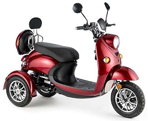 VELECO Scooter Eléctrico de 3 Ruedas Para Personas Mayores Minusvalido 650W ZT63 (ROJO)