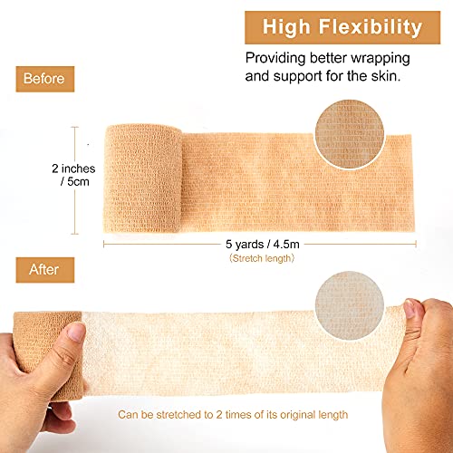 Venda cohesiva de 5 cm x 4.5 m, vendas autoadhesiva para esguinces e hinchazón, Suministros Médicos de Primeros Auxilios para Protección Deportiva (Beige)