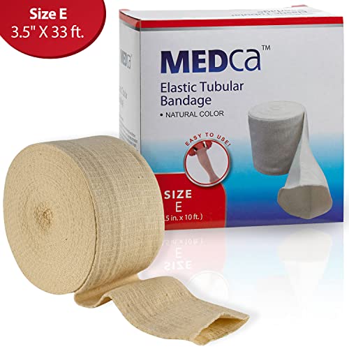 Vendaje tubular elástico tamaño E, caja de 10M - Color natural (9 cms X 10 metros) Venda grande para soporte de rodilla -medio muslo, licra y algodón