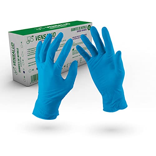 VENSALUD - Guantes de NITRILO Desechables - Sin Polvo - Cajas de 100 Guantes - Color: Azul (S)