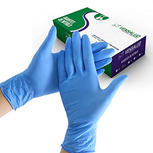 VENSALUD - Guantes de NITRILO Desechables - Sin Polvo - Cajas de 100 Guantes - Color: Azul (S)