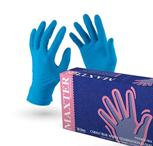 VENSALUD Guantes desechables de nitrilo sin polvo, caja con 100 guantes, color azul (M)