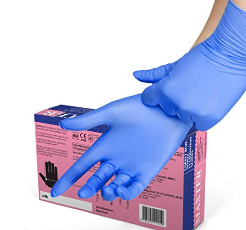 VENSALUD Guantes desechables de nitrilo sin polvo, caja con 100 guantes, color azul, talla S, 3