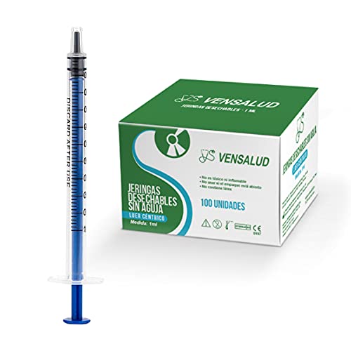 VENSALUD - Jeringas desechables (Sin Aguja, Sin Látex) - Luer Slip - Cono Céntrico - Estéril - Unidades: 100 (1 ml)