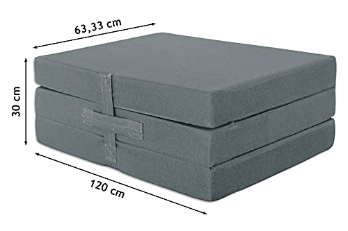 Ventadecolchones - Colchón Plegable con 3 cm de Viscoelástica con Cierre y Asa 120 cm x 190 cm x 10 cm con Espuma en Densidad 25kg/m3 (extrafirme) en Loneta Premium Gris