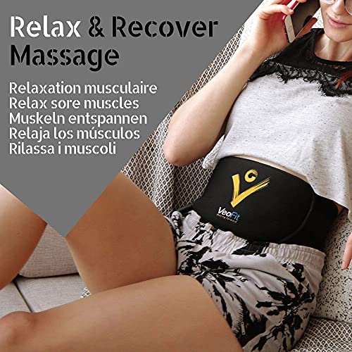 VeoFit Cinturon Abdominal Electroestimulacion EMS Pro –Cinturon vibrador Adelgazante para Abdominales, Brazos,Muslos, Pierna y Gluteas – Hombre y Mujer – Incluye Guía Fitness y Funda