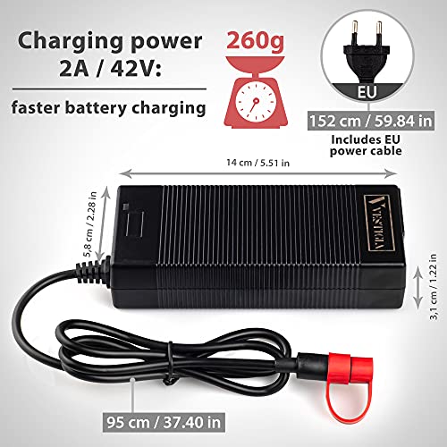 Vestigia® - Cargador de Batería para Xiaomi M365 y Pro, 42v 2A Adaptador Enchufe Universal de UE, Cargadores de Scooter Eléctrico, Patinete Litio Baterias Segway