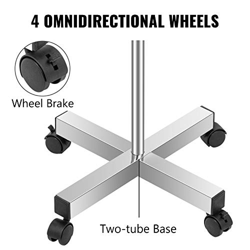 VEVOR Bandeja Quirúrgica de Acero Inoxidable Carro, 82-130 cm Carro de Bandeja Quirúrgica de Acero Inoxidable con Rueda Universal 10 kg Carro Rodante para Quirófano Carro Rodante Médico para Quirófano