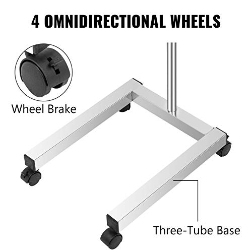 VEVOR Bandeja Quirúrgica de Acero Inoxidable Carro, 82-130 cm Carro de Bandeja Quirúrgica de Acero Inoxidable con Rueda Universal 3 Tubos Carro Rodante Quirófano Carro Rodante Médico para Quirófano