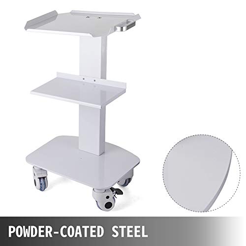 VEVOR Carrito de Equipo Médico de Laboratorio con 3 Capas Blanco Altura de 74,9 cm, Carrito de Metal de Acero Inoxidable con 4 Ruedas de PE Material, Carrito Rodante para Clínicas, SPA y Hoteles