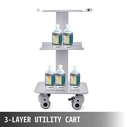 VEVOR Carrito de Equipo Médico de Laboratorio con 3 Capas Blanco Altura de 74,9 cm, Carrito de Metal de Acero Inoxidable con 4 Ruedas de PE Material, Carrito Rodante para Clínicas, SPA y Hoteles