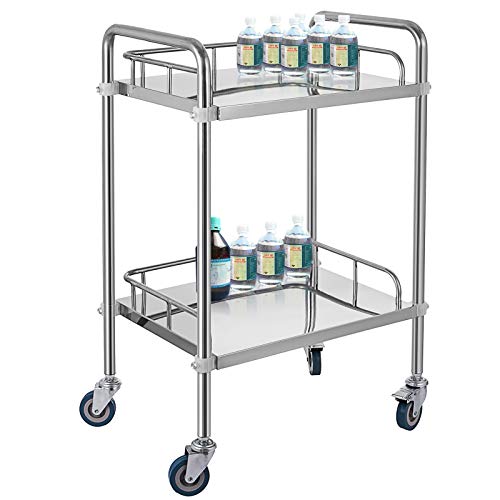 VEVOR Carrito Médico de Laboratorio de 56,9 x 38,4 x 87,1 cm, Carrito Acero Inoxidable de 2 Capas para Hospitales, Carrito de Metal con 4 Ruedas Omnidireccional para Clínicas Cafeterías Hoteles