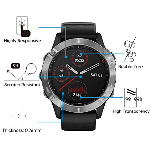 VGUARD 4 Unidades Protector de Pantalla para Samsung Galaxy Watch 4 40mm / Garmin Fenix 6 / Solar/Fenix 6 Pro/Sapphire/Solar Editions 47mm / Garmin Vivomove HR, Cristal Vidrio Templado Premium