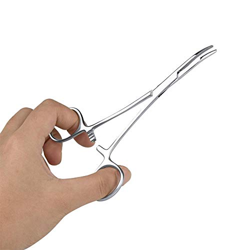 ViaGasaFamido Pinza hemostática de Acero Inoxidable de 4.9 Pulgadas/5.5 Pulgadas Mosquito Mascota Perro Gato Pelo Pinzas Pinzas Pinza hemostática Limpieza de oídos Abrazadera Curvada(Large)