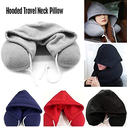 Viaje con capucha almohada Cojín de cutir de oficina Aviones de la oficina Reposacabezas de cuello de apoyo almohada de cuello (Color : Red Hooded pillow)