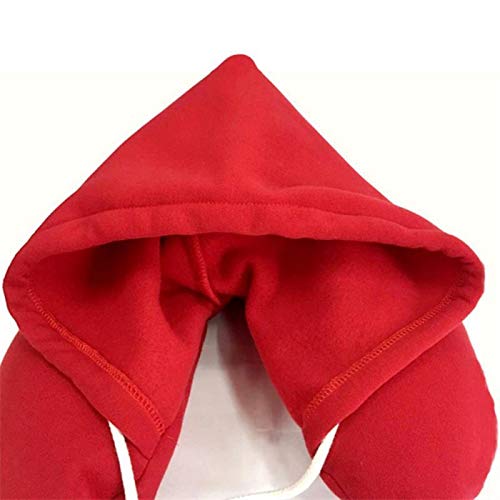 Viaje con capucha almohada Cojín de cutir de oficina Aviones de la oficina Reposacabezas de cuello de apoyo almohada de cuello (Color : Red Hooded pillow)