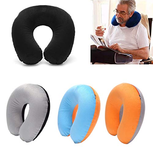 Viajes almohada coche aire volando inflable almohada cuello de apoyo reposabaciente cojín suave cojín (Color : Black)