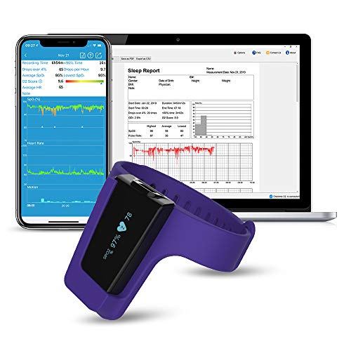 Viatom Oxímetro de pulso de muñeca, saturación del monitor de oxígeno del sueño, alarma de vibración inteligente para ronquidos y apnea del sueño, ayuda de la máquina CPAP