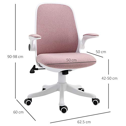 Vinsetto Silla de Escritorio Silla Giratoria de Oficina Función Basculante Altura Ajustable Ergonómica con Reposabrazos Elevable Carga 120 kg 62,5x60x90-98 cm Rosa