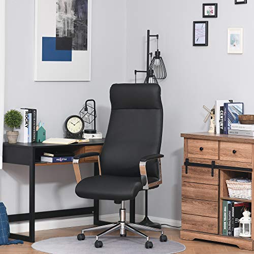 Vinsetto Silla de Oficina Ergonómica Giratoria Ajustable en Altura Basculante con Reposabrazos y Respaldo Alto Ruedas para Oficina Hogar 63x64x118,5-128 cm Negro