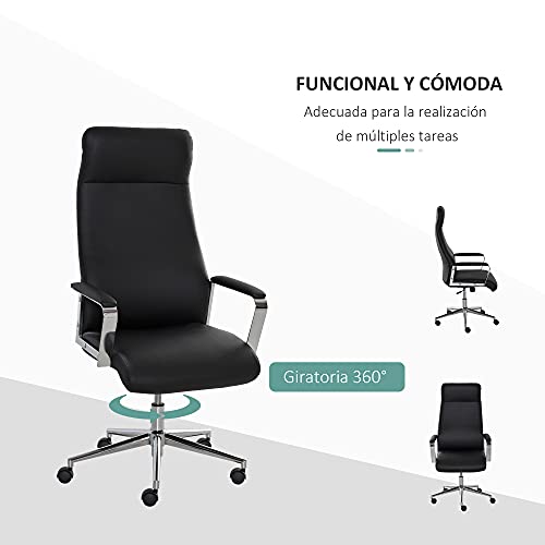 Vinsetto Silla de Oficina Ergonómica Giratoria Ajustable en Altura Basculante con Reposabrazos y Respaldo Alto Ruedas para Oficina Hogar 63x64x118,5-128 cm Negro