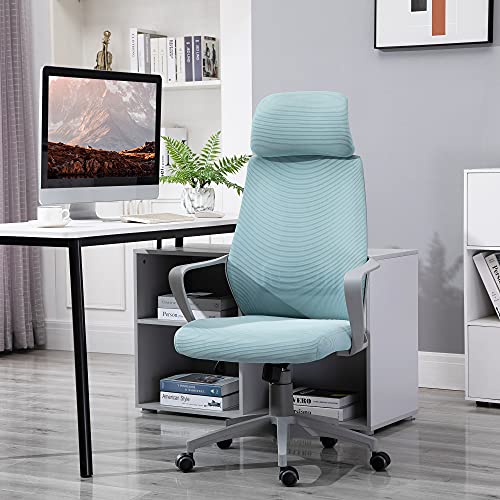 Vinsetto Silla de Oficina Ergonómica Silla de Escritorio Basculante Ajustable en Altura con Respaldo Reposabrazos Reposacabezas 5 Ruedas Soporta hasta 120 kg 64x55x116-126 cm Azul