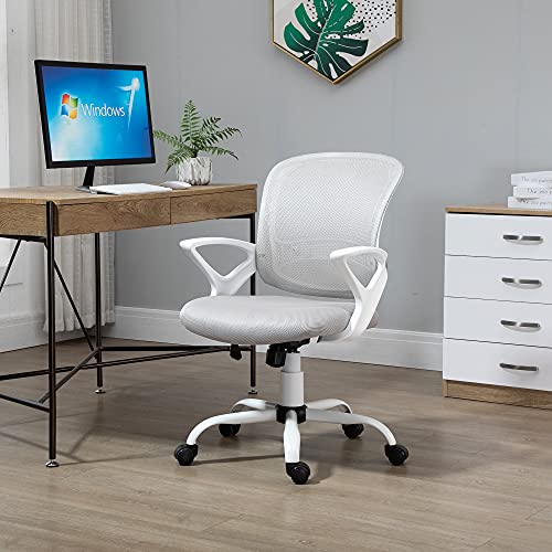 Vinsetto Silla de Oficina Ergonómica Silla de Escritorio Basculante con Altura Ajustable Asiento Giratorio 360° y Soporte Lumbar Malla Transpirable 61x61x89-99 cm Gris