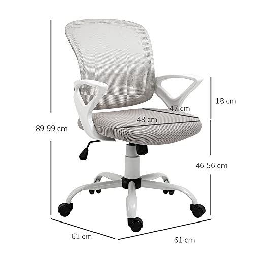 Vinsetto Silla de Oficina Ergonómica Silla de Escritorio Basculante con Altura Ajustable Asiento Giratorio 360° y Soporte Lumbar Malla Transpirable 61x61x89-99 cm Gris