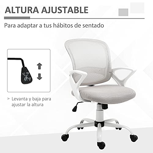 Vinsetto Silla de Oficina Ergonómica Silla de Escritorio Basculante con Altura Ajustable Asiento Giratorio 360° y Soporte Lumbar Malla Transpirable 61x61x89-99 cm Gris