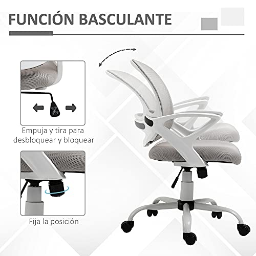 Vinsetto Silla de Oficina Ergonómica Silla de Escritorio Basculante con Altura Ajustable Asiento Giratorio 360° y Soporte Lumbar Malla Transpirable 61x61x89-99 cm Gris