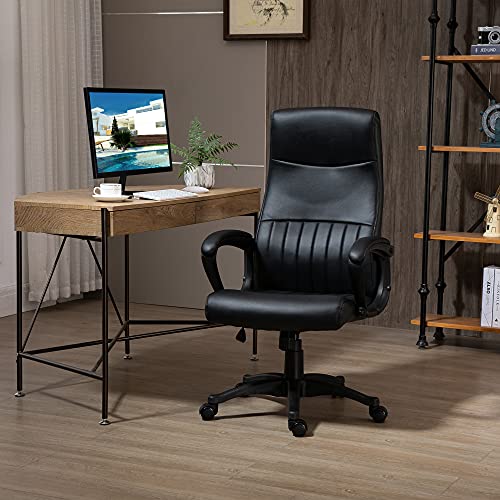 Vinsetto Silla de Oficina Ergonómica Silla de Escritorio Basculante y Giratoria 360° con Altura Ajustable Respaldo Alto y Reposabrazos Piel Sintética 61,5x66x113-123 cm Negro