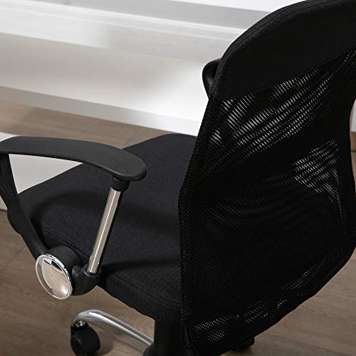 Vinsetto Silla de Oficina Ergonómica Silla de Escritorio Basculante y Giratoria con Altura Ajustable del Asiento Reposabrazos y Ruedas 60x66x91-101 cm Negro