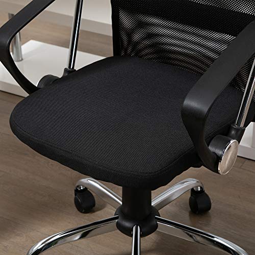 Vinsetto Silla de Oficina Ergonómica Silla de Escritorio Basculante y Giratoria con Altura Ajustable del Asiento Reposabrazos y Ruedas 60x66x91-101 cm Negro