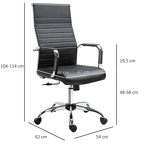 Vinsetto Silla de Oficina Ergonómica Silla de Escritorio Giratoria 360° Basculante con Altura Ajustable y Ruedas Reposabrazos Piel Sintética 54x62x104-114 cm Negro