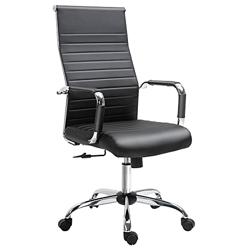 Vinsetto Silla de Oficina Ergonómica Silla de Escritorio Giratoria 360° Basculante con Altura Ajustable y Ruedas Reposabrazos Piel Sintética 54x62x104-114 cm Negro