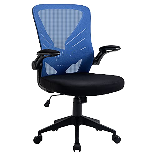 Vinsetto Silla de Oficina Ergonómica Silla de Escritorio Giratoria con Altura Ajustable Reposabrazos Abatible y Soporte Lumbar Transpirable 62x59x99-107 cm Azul y Negro