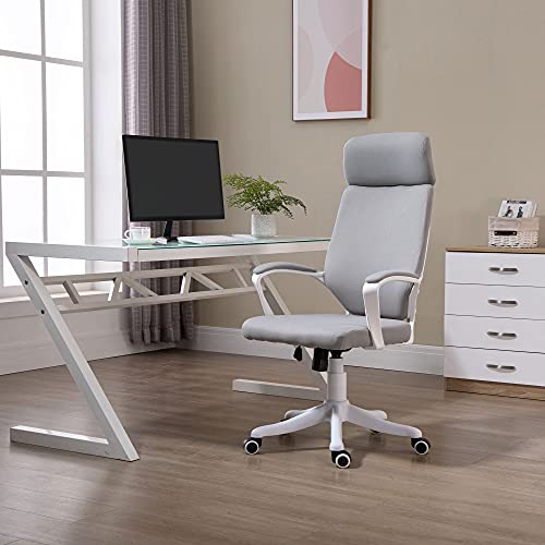 Vinsetto Silla de Oficina Ergonómica Silla Escritorio Giratoria Ajustable en Altura con Reposabrazos Reposacabezas y Respaldo Alto 63x65x113-123 cm Gris