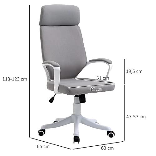 Vinsetto Silla de Oficina Ergonómica Silla Escritorio Giratoria Ajustable en Altura con Reposabrazos Reposacabezas y Respaldo Alto 63x65x113-123 cm Gris