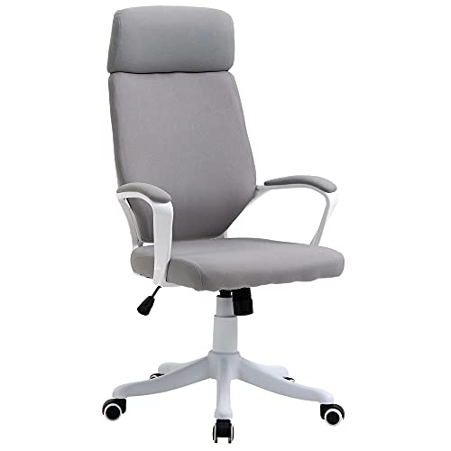 Vinsetto Silla de Oficina Ergonómica Silla Escritorio Giratoria Ajustable en Altura con Reposabrazos Reposacabezas y Respaldo Alto 63x65x113-123 cm Gris