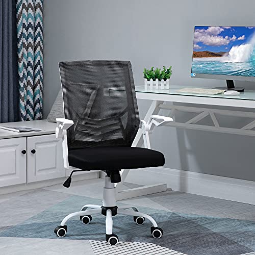 Vinsetto Silla de Oficina Ergonómica Silla Escritorio Giratoria con Altura Ajustable Reposabrazos Abatible Soporte Lumbar y Respaldo Transpirable 62,5x55x94-104 cm Negro