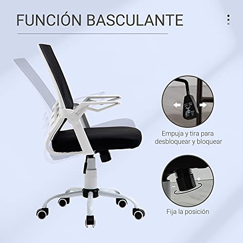 Vinsetto Silla de Oficina Ergonómica Silla Escritorio Giratoria con Altura Ajustable Reposabrazos Abatible Soporte Lumbar y Respaldo Transpirable 62,5x55x94-104 cm Negro